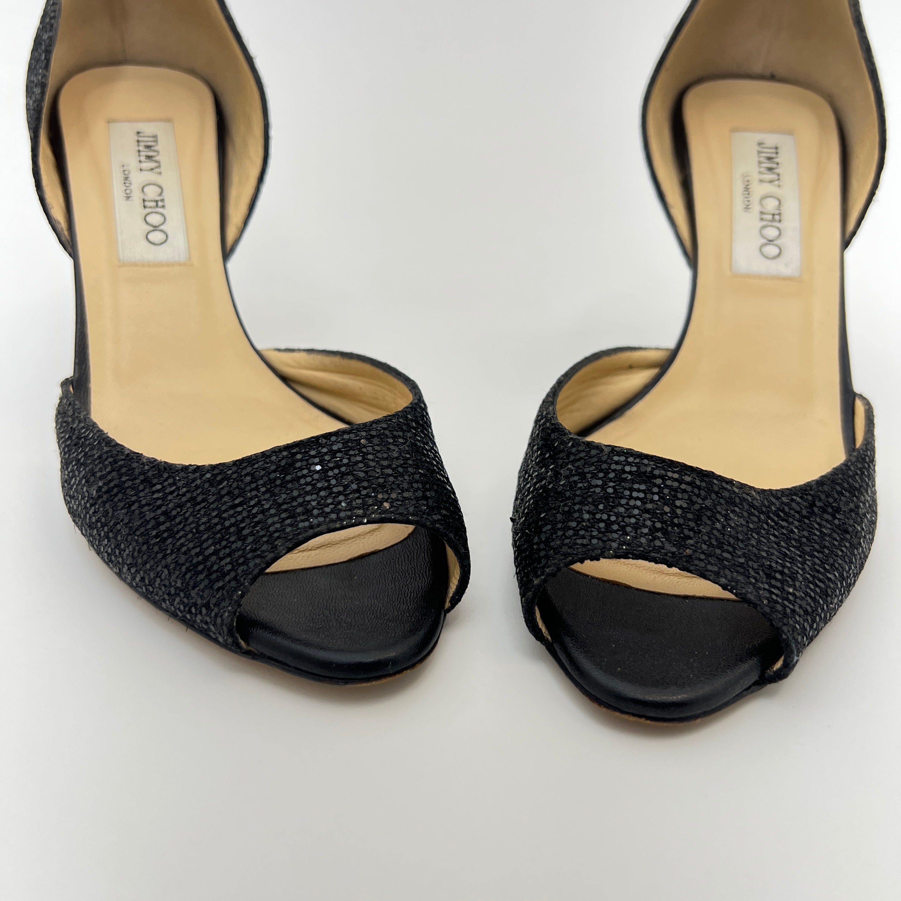 Jimmy Choo | Black Glitter Leather Stilettos D'Orsay Stiletto Heels (36)
