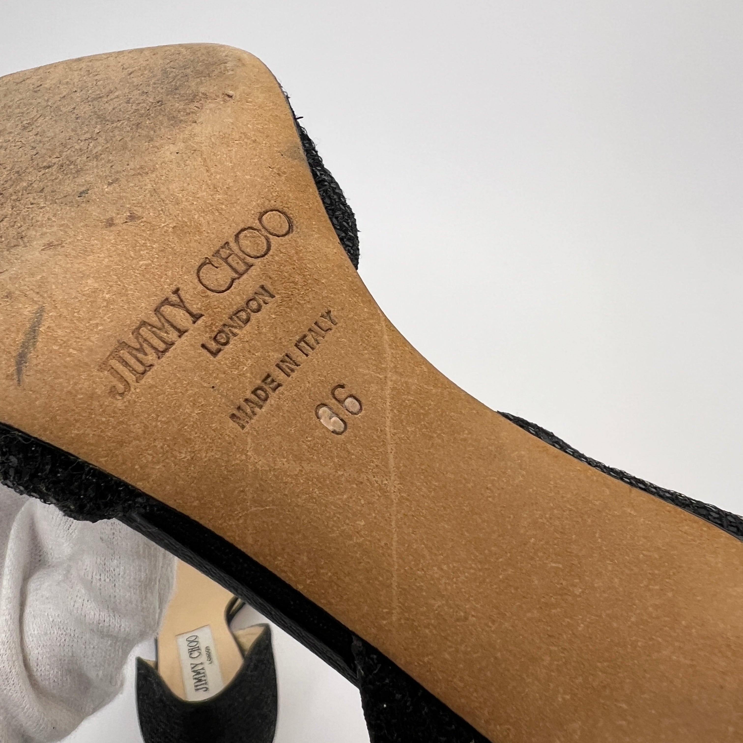 Jimmy Choo | Black Glitter Leather Stilettos D'Orsay Stiletto Heels (36)
