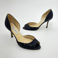 Jimmy Choo | Black Glitter Leather Stilettos D'Orsay Stiletto Heels (36)