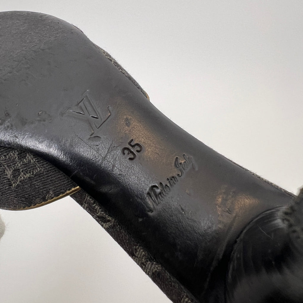 Louis Vuitton | Vintage Black Denim Flower LV Monogram Kitten Heel Mules (35)