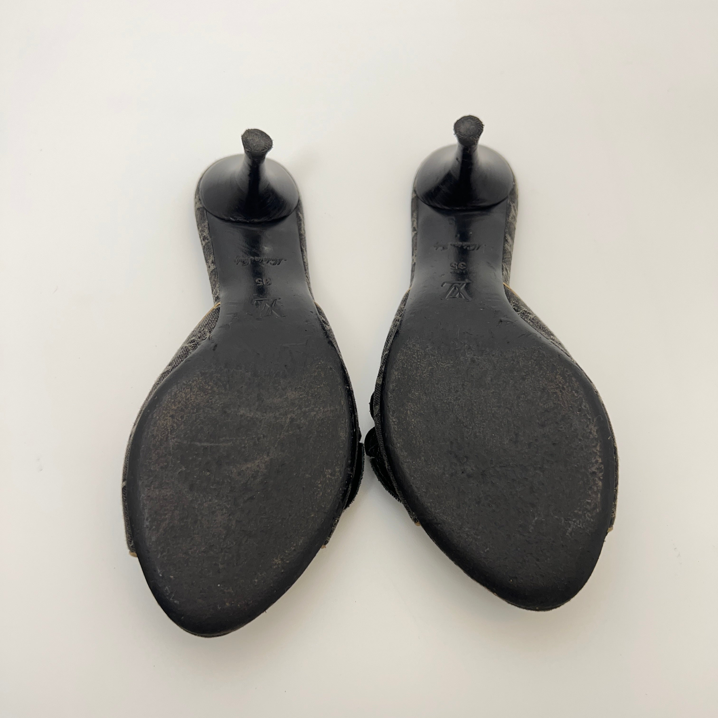 Louis Vuitton | Vintage Black Denim Flower LV Monogram Kitten Heel Mules (35)