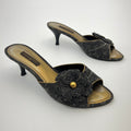 Louis Vuitton | Vintage Black Denim Flower LV Monogram Kitten Heel Mules (35)