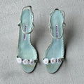 Manolo Blahnik | Vintage 2000s White Flower Applique Baby Blue Sandal Heels Rare (38)