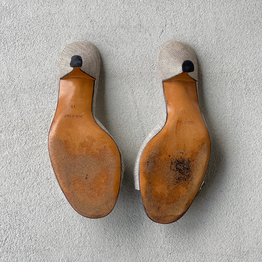 Dior | Vintage John Galliano Era Grey Denim Lock & Key Kitten Heel Slide Mules Rare (35)