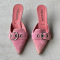 Prada | Vintage Y2K Pink Suede Leather Silver Buckle Pointed Mules (35.5)