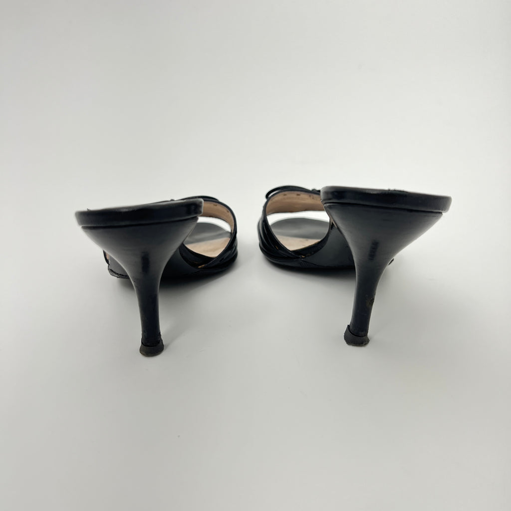 Chanel | Vintage Black Leather CC Logo Ribbon Bow Mules (34.5)
