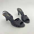 Chanel | Black Leather CC Logo Peep Toe Slingback Heels (34.5)