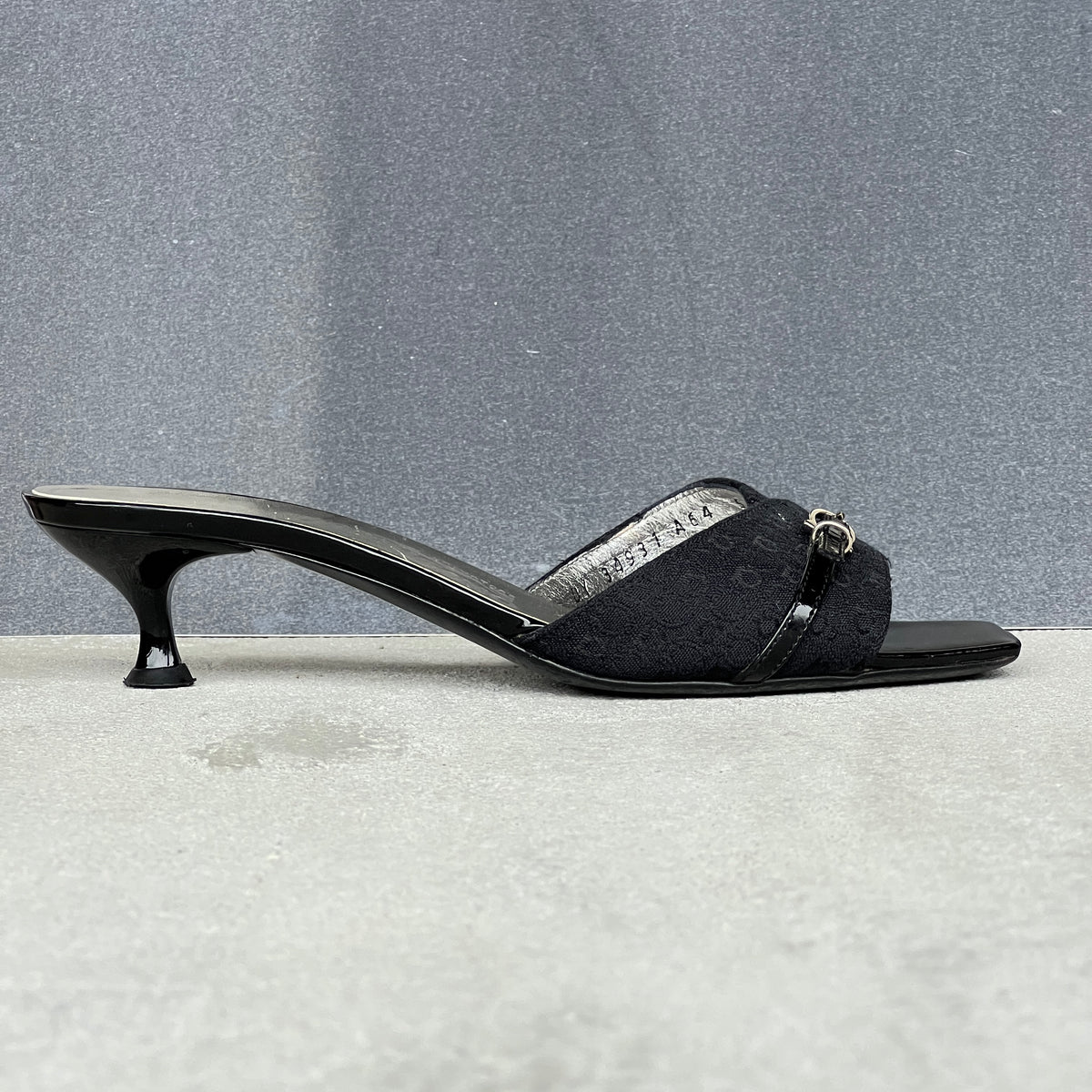 Ferragamo | Black Monogram Leather Buckle Slide Mules (5.5 , 35.5)