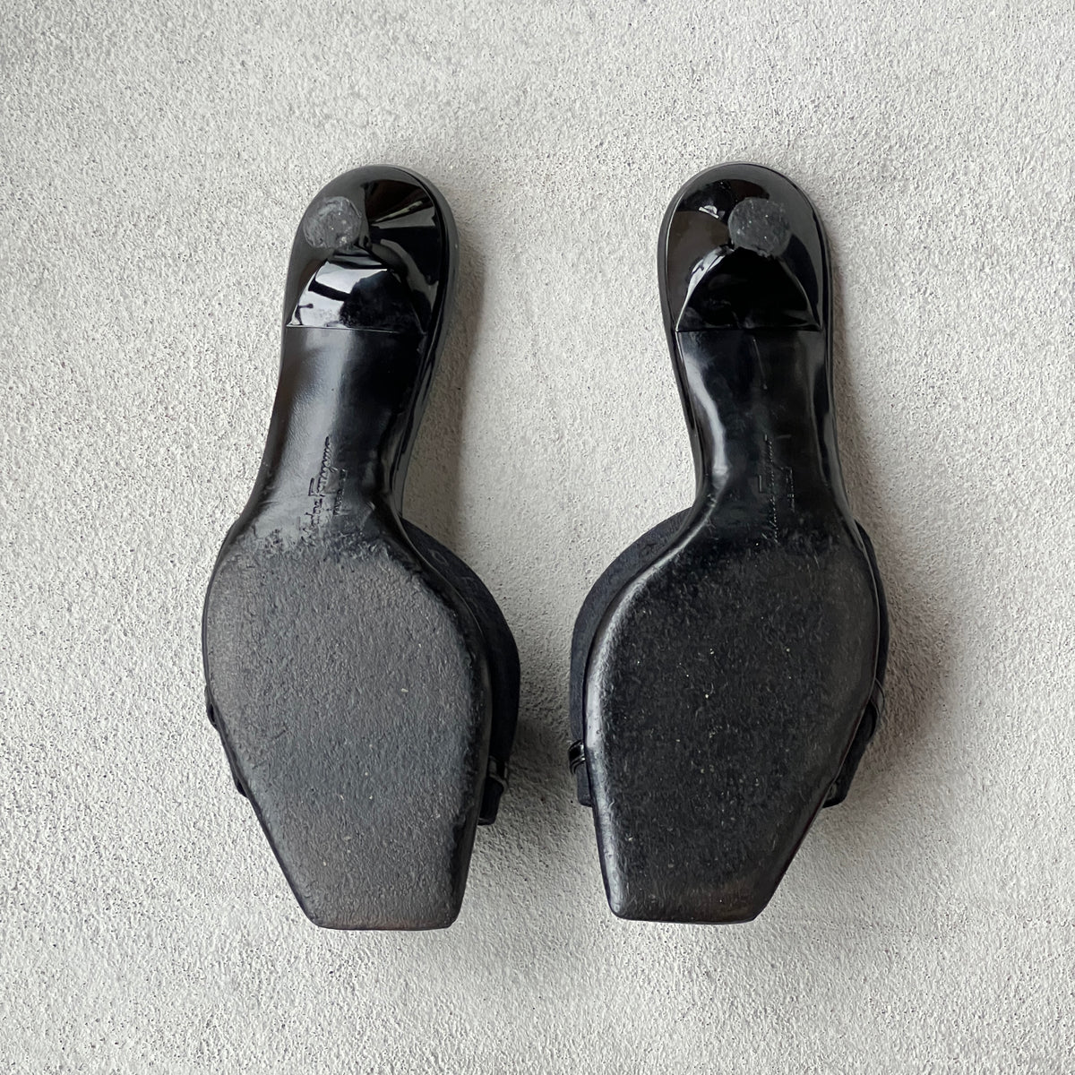 Ferragamo | Black Monogram Leather Buckle Slide Mules (5.5 , 35.5)