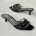 Ferragamo | Black Monogram Leather Buckle Slide Mules (5.5 , 35.5)