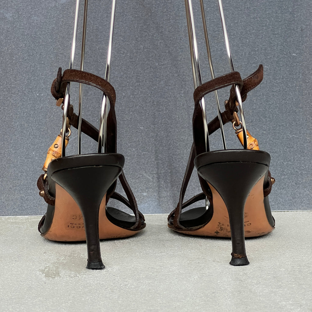 Gucci | Vintage Tom Ford Era Bamboo Brown Leather Strappy Sandal Heels (34)