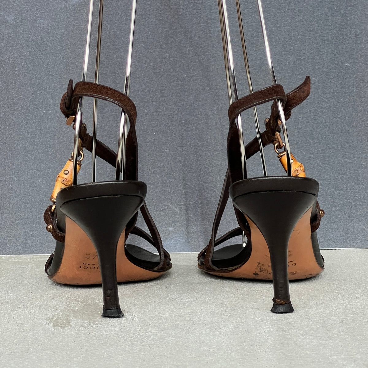 Gucci | Vintage Tom Ford Era Bamboo Brown Leather Strappy Sandal Heels (34)