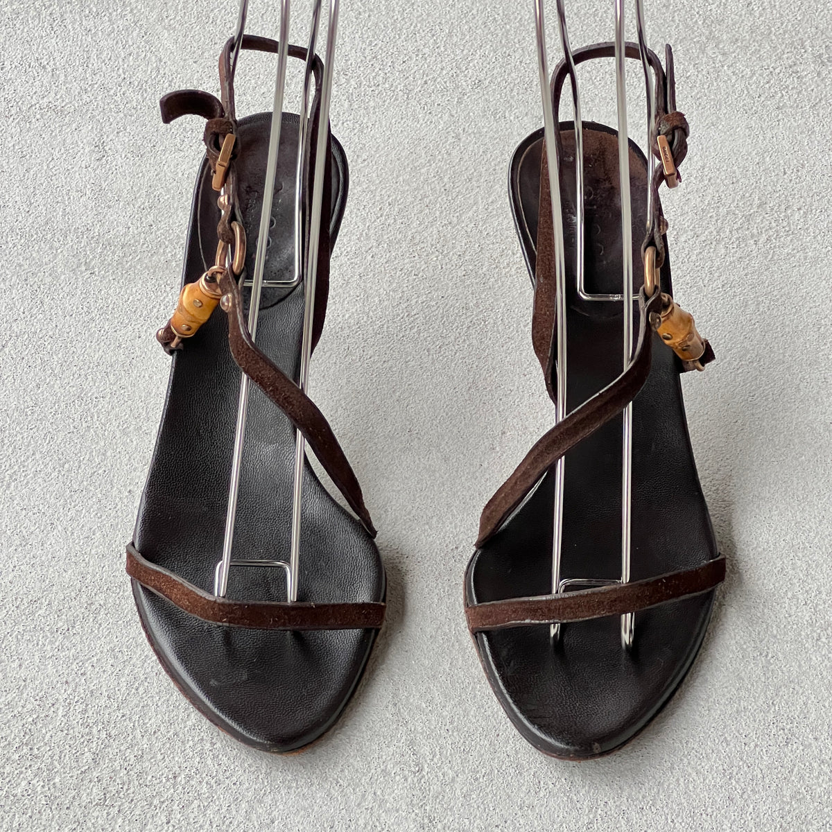 Gucci | Vintage Tom Ford Era Bamboo Brown Leather Strappy Sandal Heels (34)