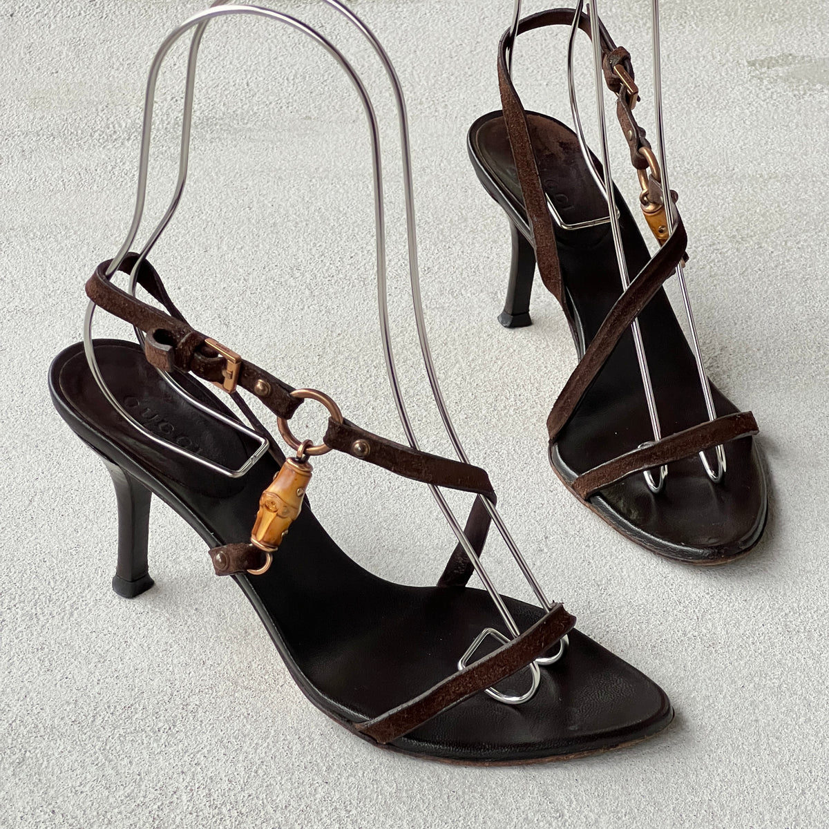 Gucci | Vintage Tom Ford Era Bamboo Brown Leather Strappy Sandal Heels (34)