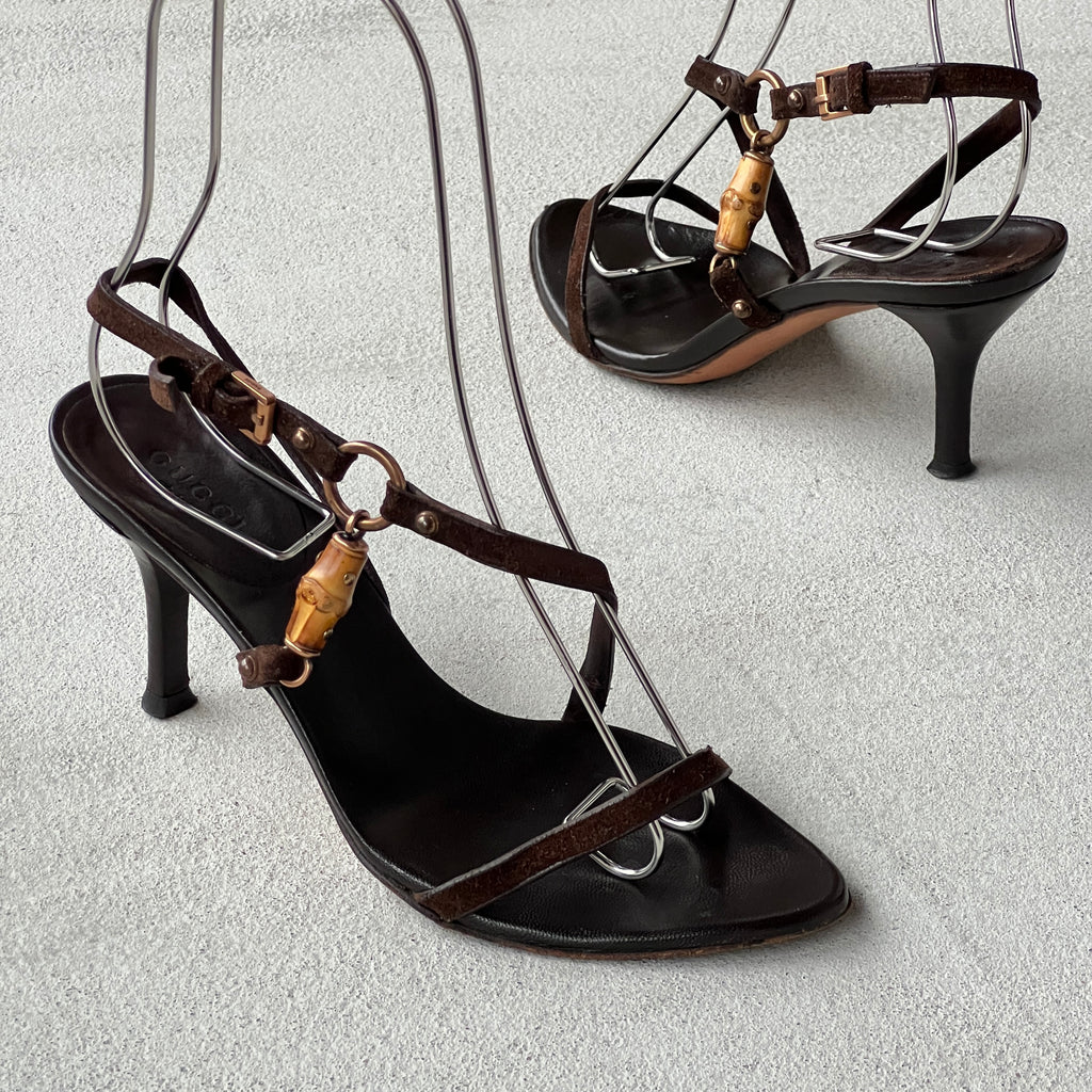Gucci | Vintage Tom Ford Era Bamboo Brown Leather Strappy Sandal Heels (34)