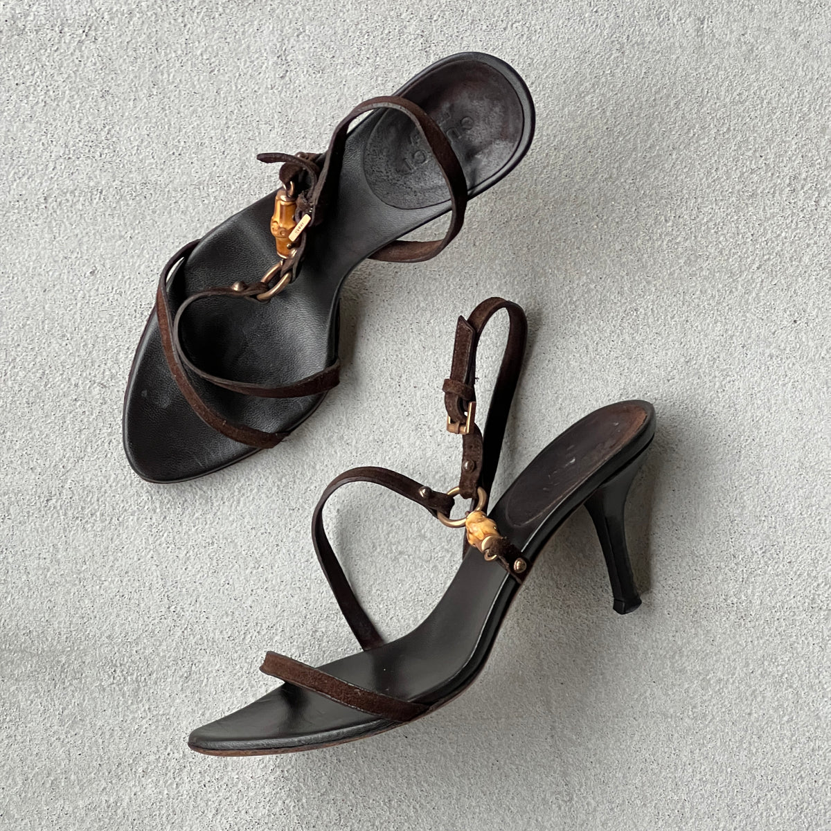 Gucci | Vintage Tom Ford Era Bamboo Brown Leather Strappy Sandal Heels (34)