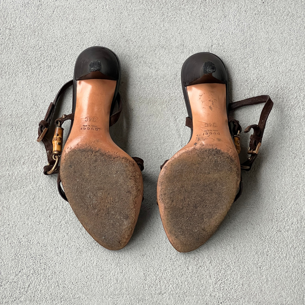 Gucci | Vintage Tom Ford Era Bamboo Brown Leather Strappy Sandal Heels (34)