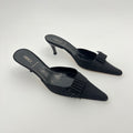 Fendi | Black Zucca FF Monogram Ribbon Bow Pointed Toe Leather Mules (36.5)