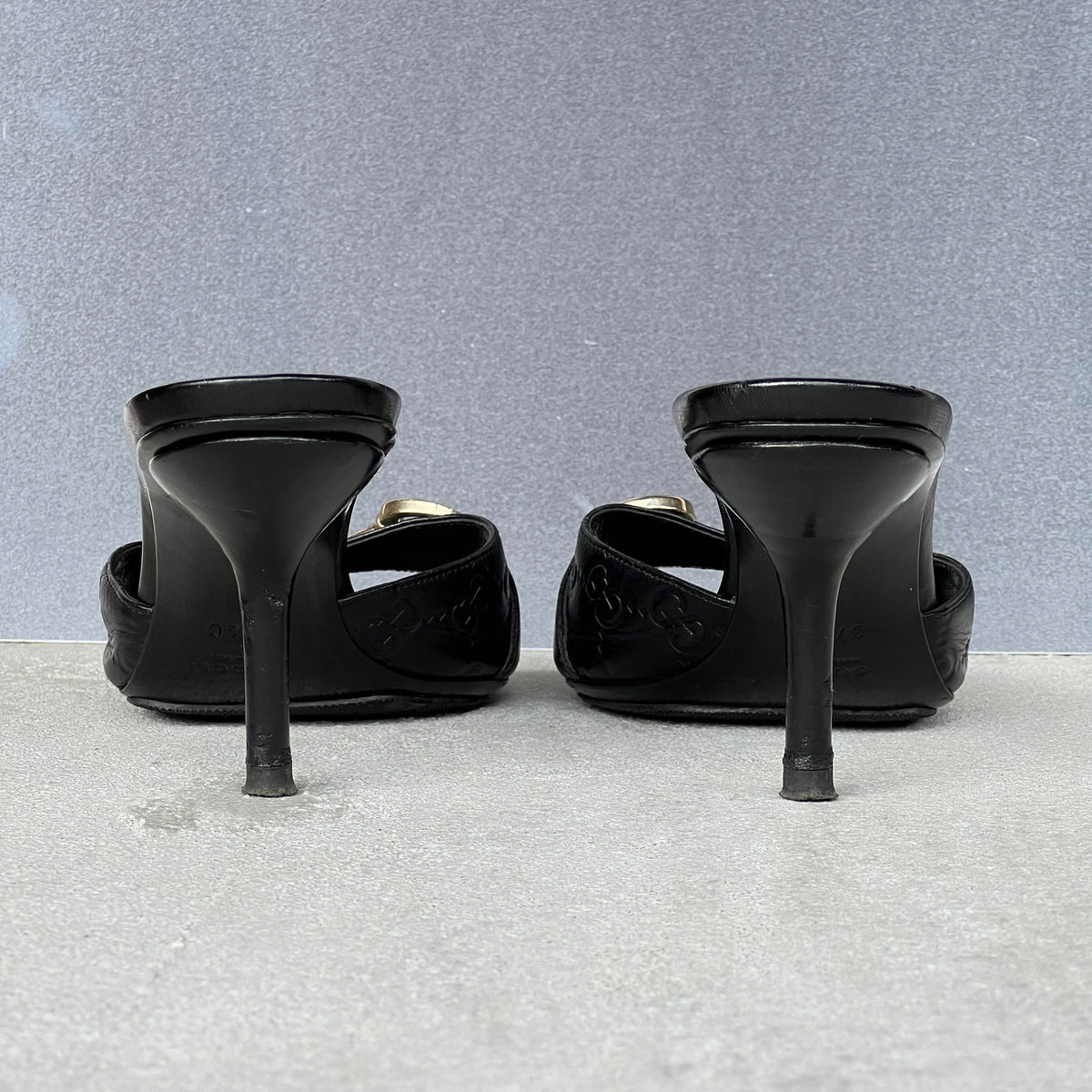Gucci | Black Monogram GG Silver Horse Bit Slide Mules (37.5)
