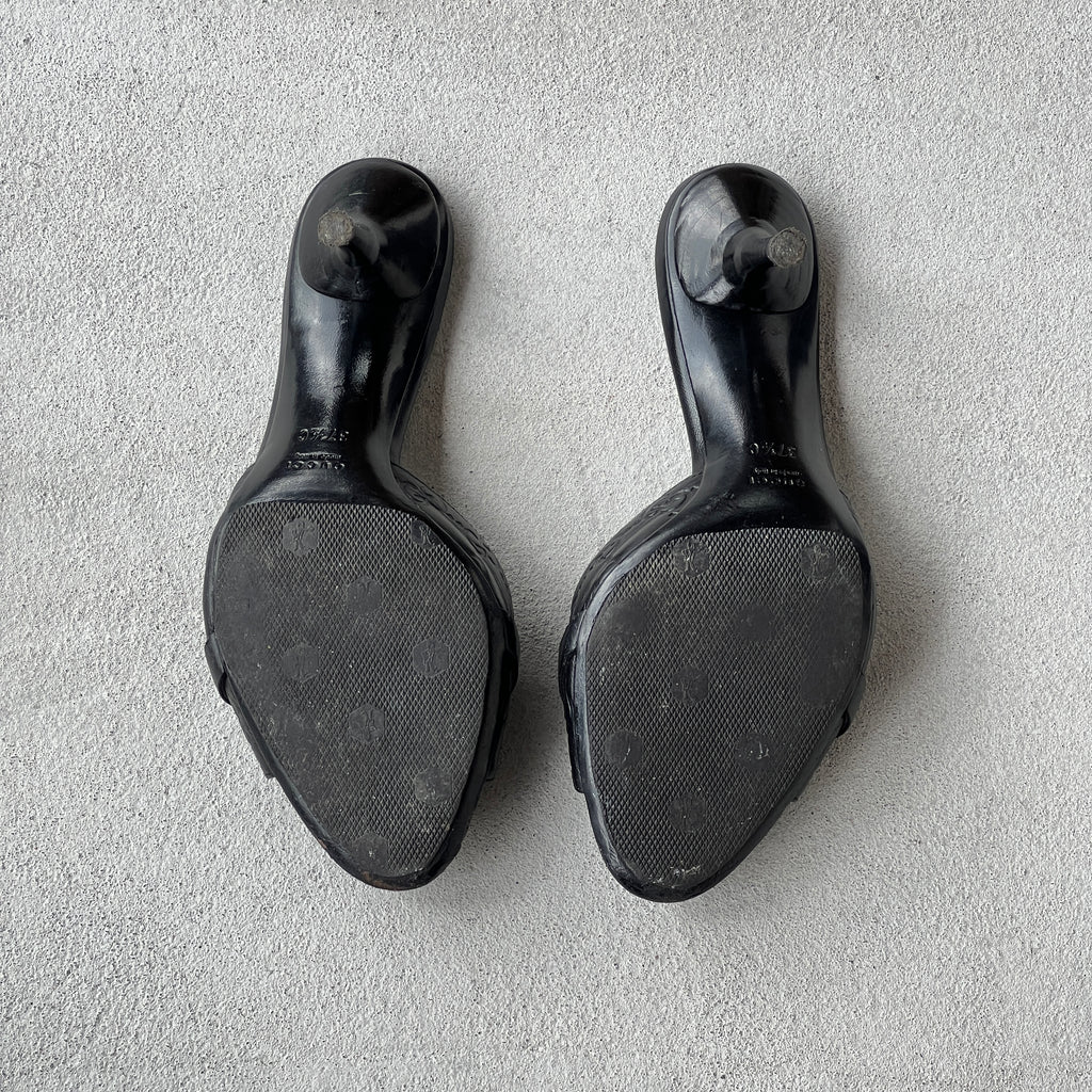 Gucci | Black Monogram GG Silver Horse Bit Slide Mules (37.5)