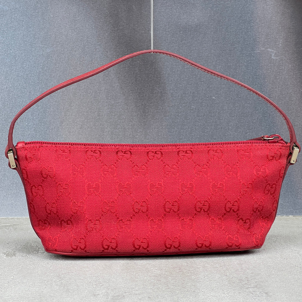 Gucci | Vintage Tom Ford Era Red Leather Trim Boat Pochette Shoulder Bag Rare