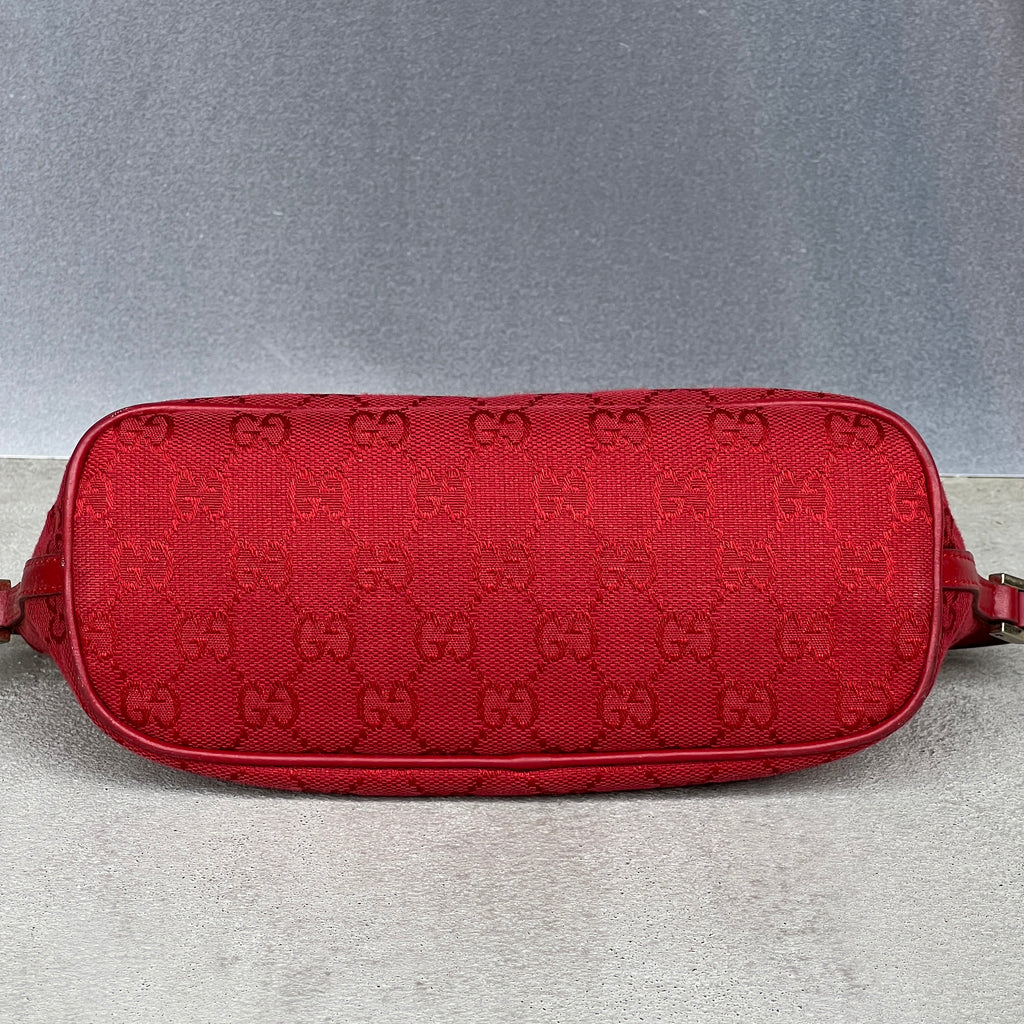 Gucci | Vintage Tom Ford Era Red Leather Trim Boat Pochette Shoulder Bag Rare