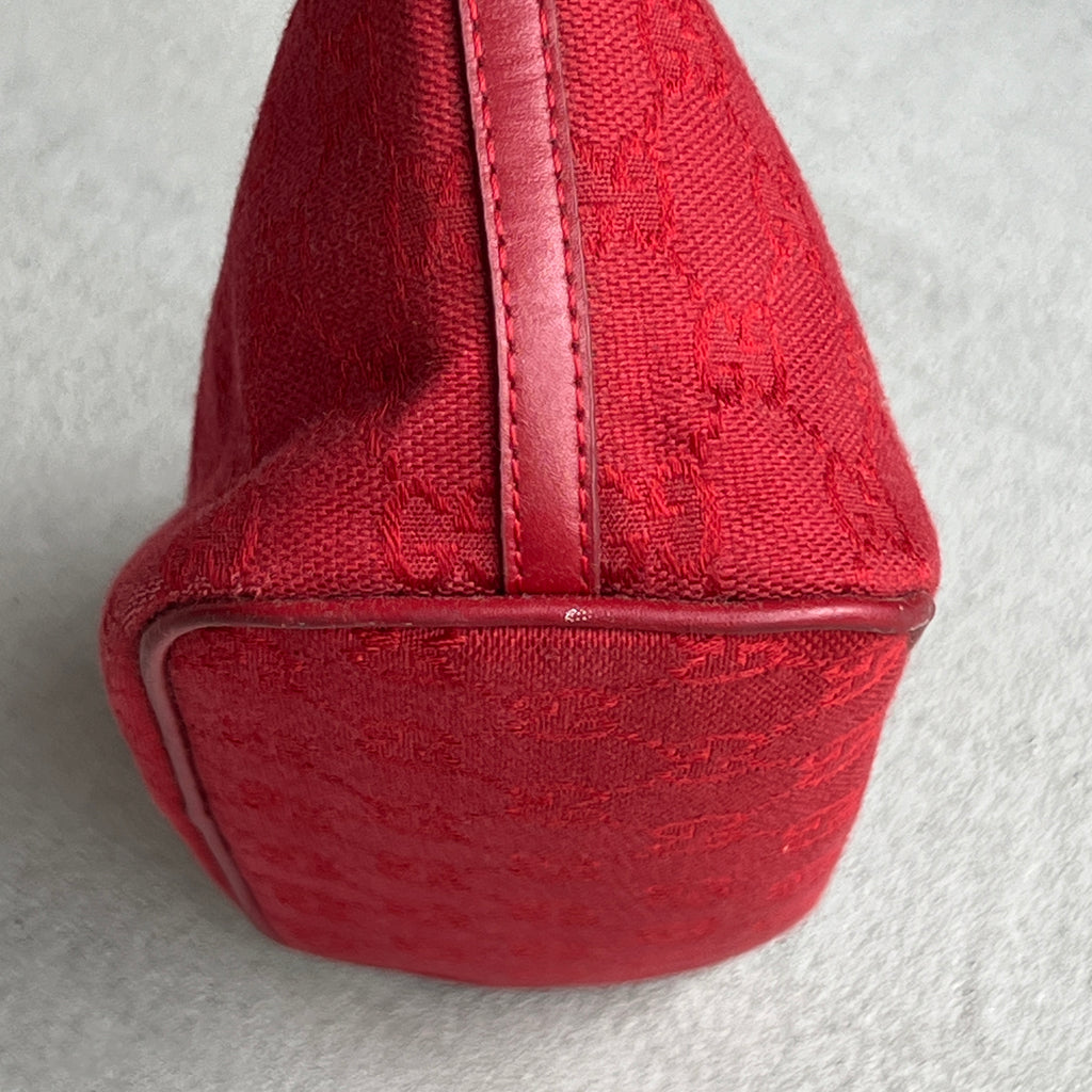 Gucci | Vintage Tom Ford Era Red Leather Trim Boat Pochette Shoulder Bag Rare