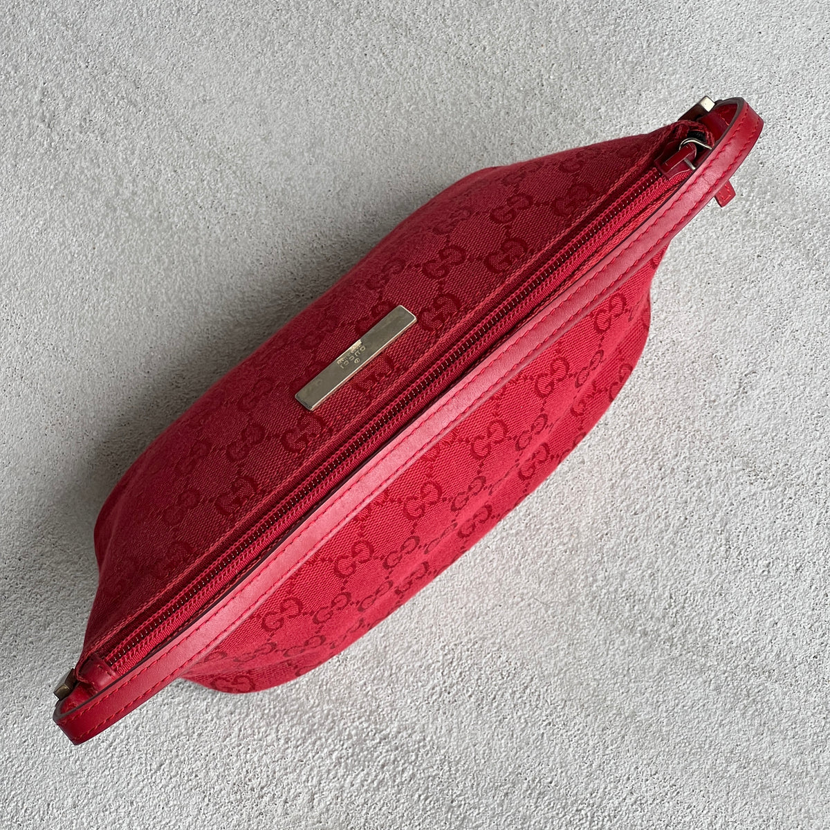 Gucci | Vintage Tom Ford Era Red Leather Trim Boat Pochette Shoulder Bag Rare