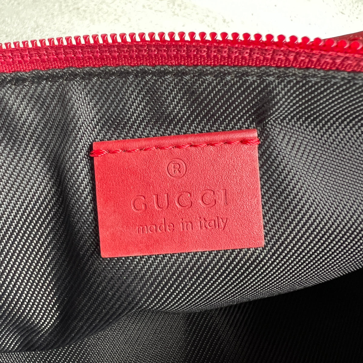 Gucci | Vintage Tom Ford Era Red Leather Trim Boat Pochette Shoulder Bag Rare