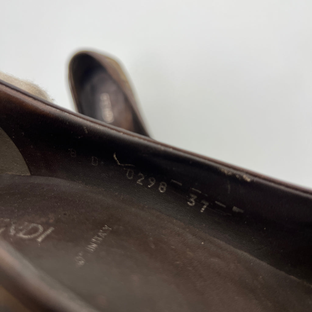 Fendi | Zucca FF Monogram Leather Ribbon Canvas Brown Pumps (37)