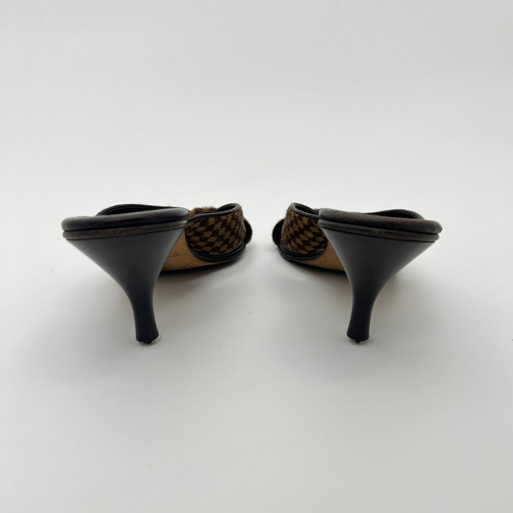 Louis Vuitton | Damier Calf Hair Knot Strap Mid Heel Sandal Mules (36)