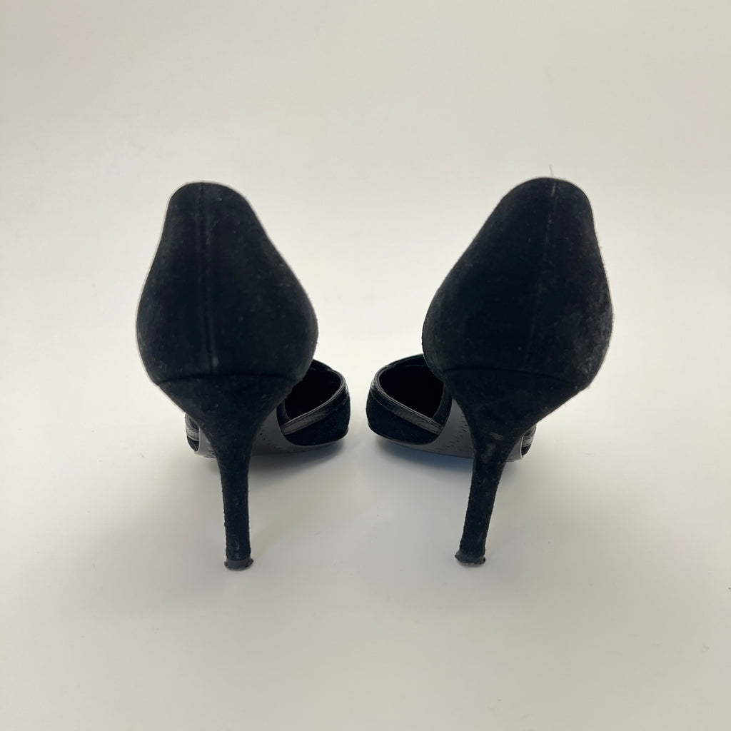 Sergio Rossi | Black Suede Leather Snake Pointed Toe Stiletto D'Orsay  (34.5)