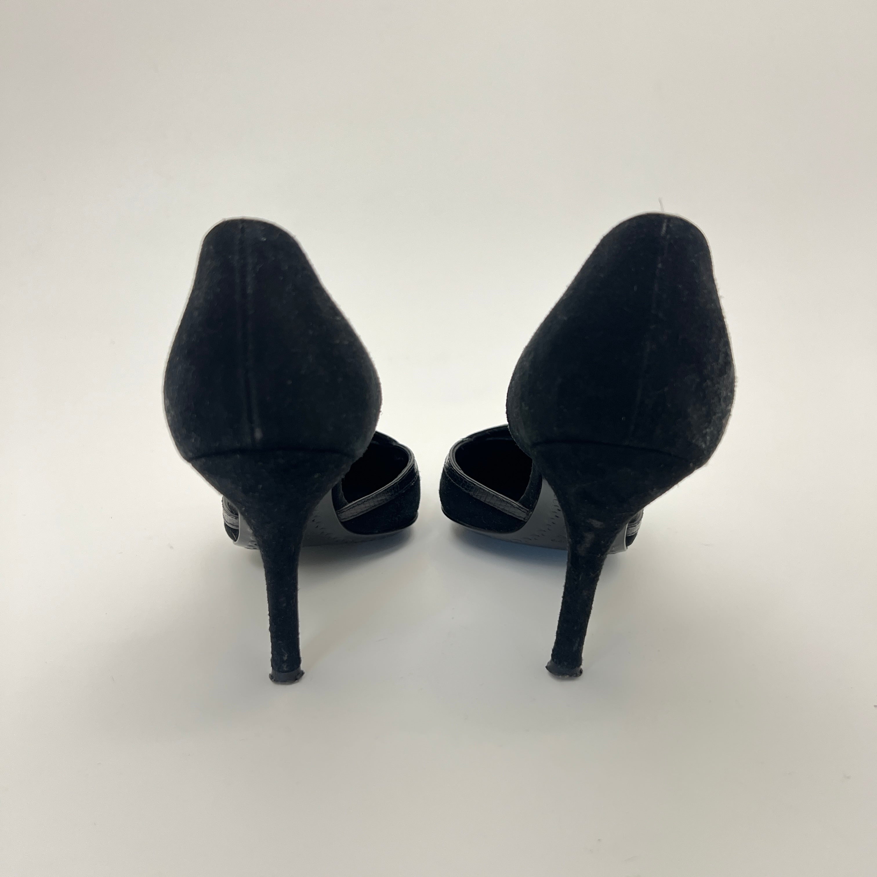 Sergio Rossi | Black Suede Leather Snake Pointed Toe Stiletto D'Orsay  (34.5)