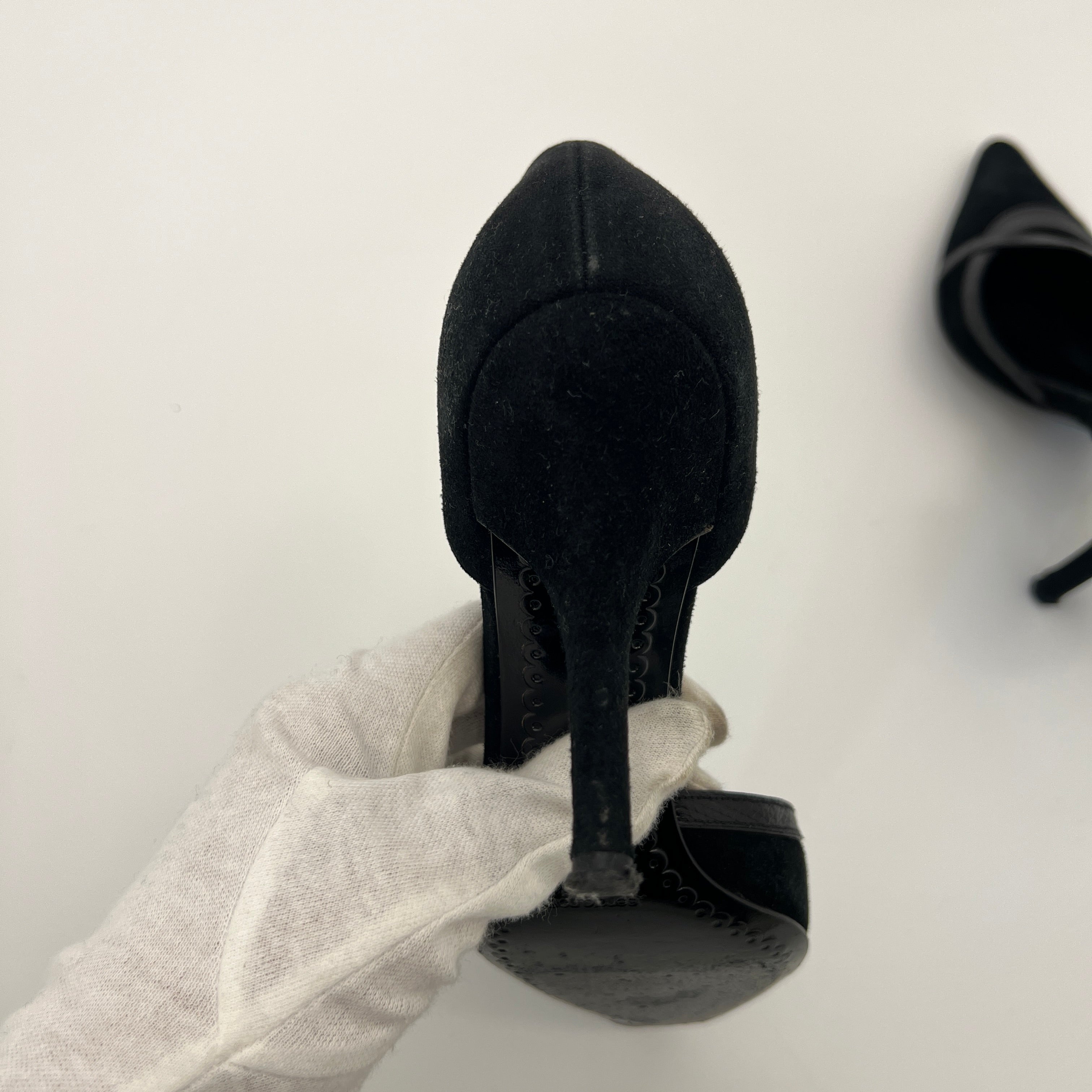Sergio Rossi | Black Suede Leather Snake Pointed Toe Stiletto D'Orsay  (34.5)
