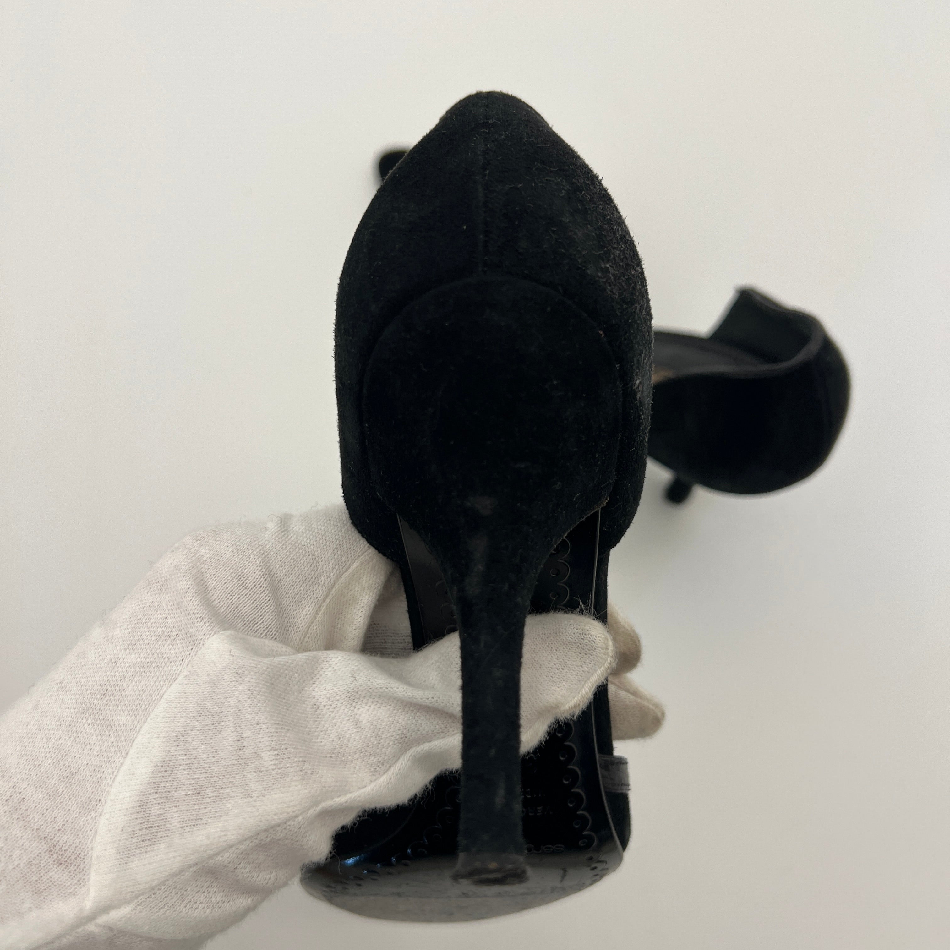 Sergio Rossi | Black Suede Leather Snake Pointed Toe Stiletto D'Orsay  (34.5)