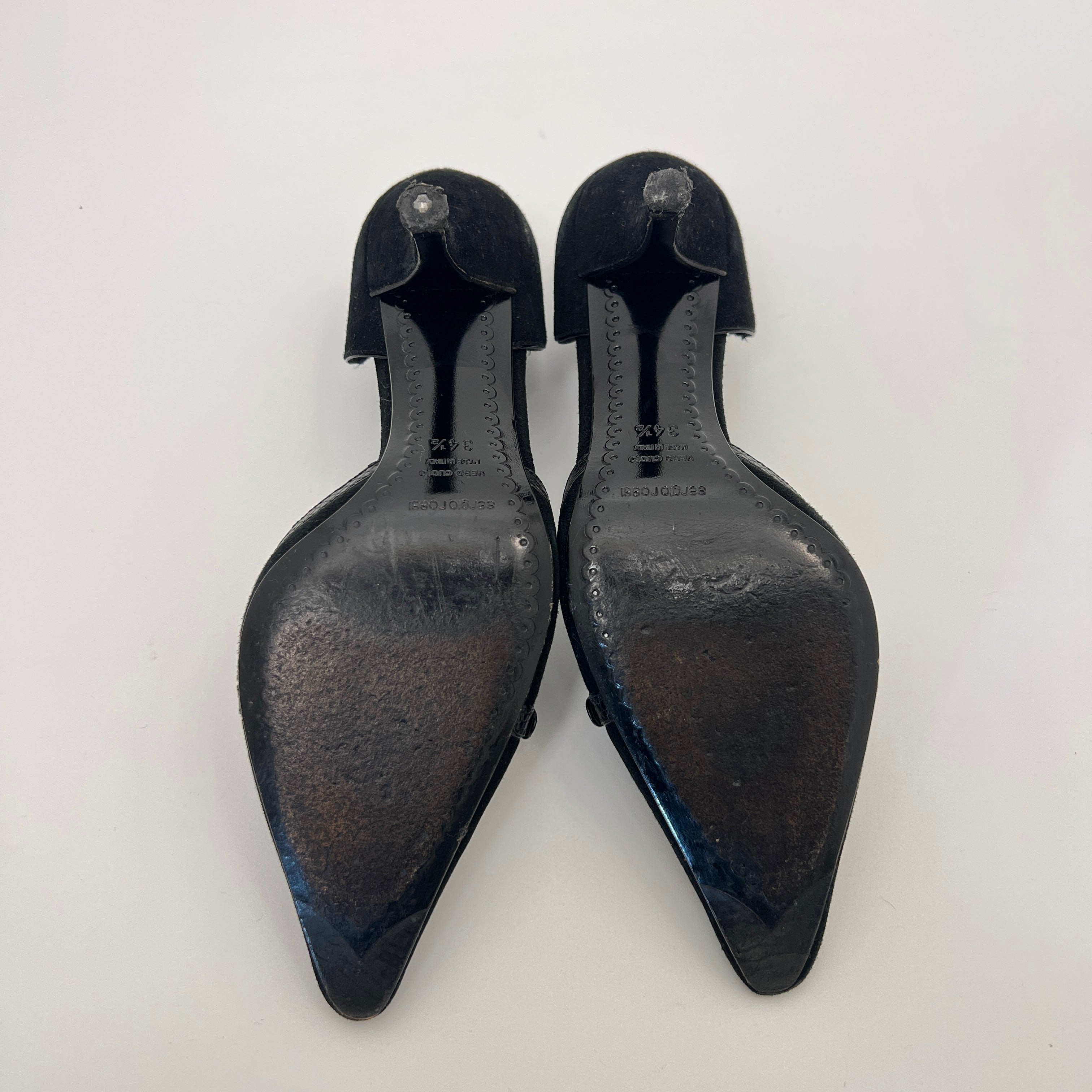 Sergio Rossi | Black Suede Leather Snake Pointed Toe Stiletto D'Orsay  (34.5)