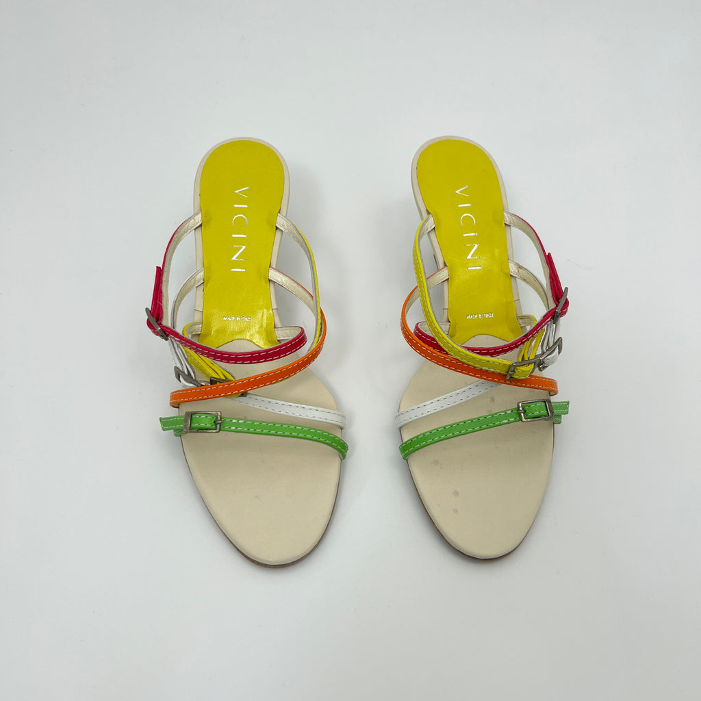 Giuseppe Zanotti Vicini | Colourful Leather Strappy  Buckle Sandal Mules (35.5)