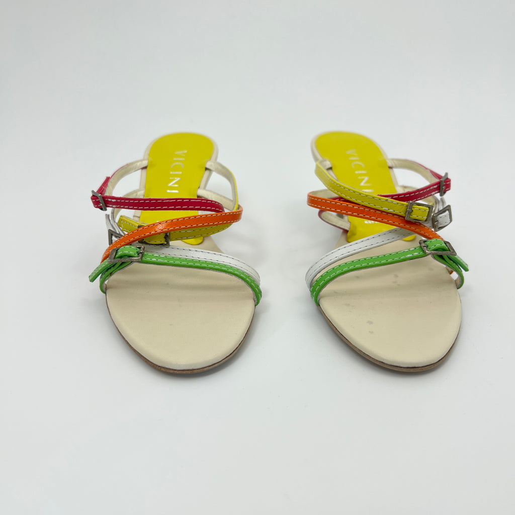 Giuseppe Zanotti Vicini | Colourful Leather Strappy  Buckle Sandal Mules (35.5)