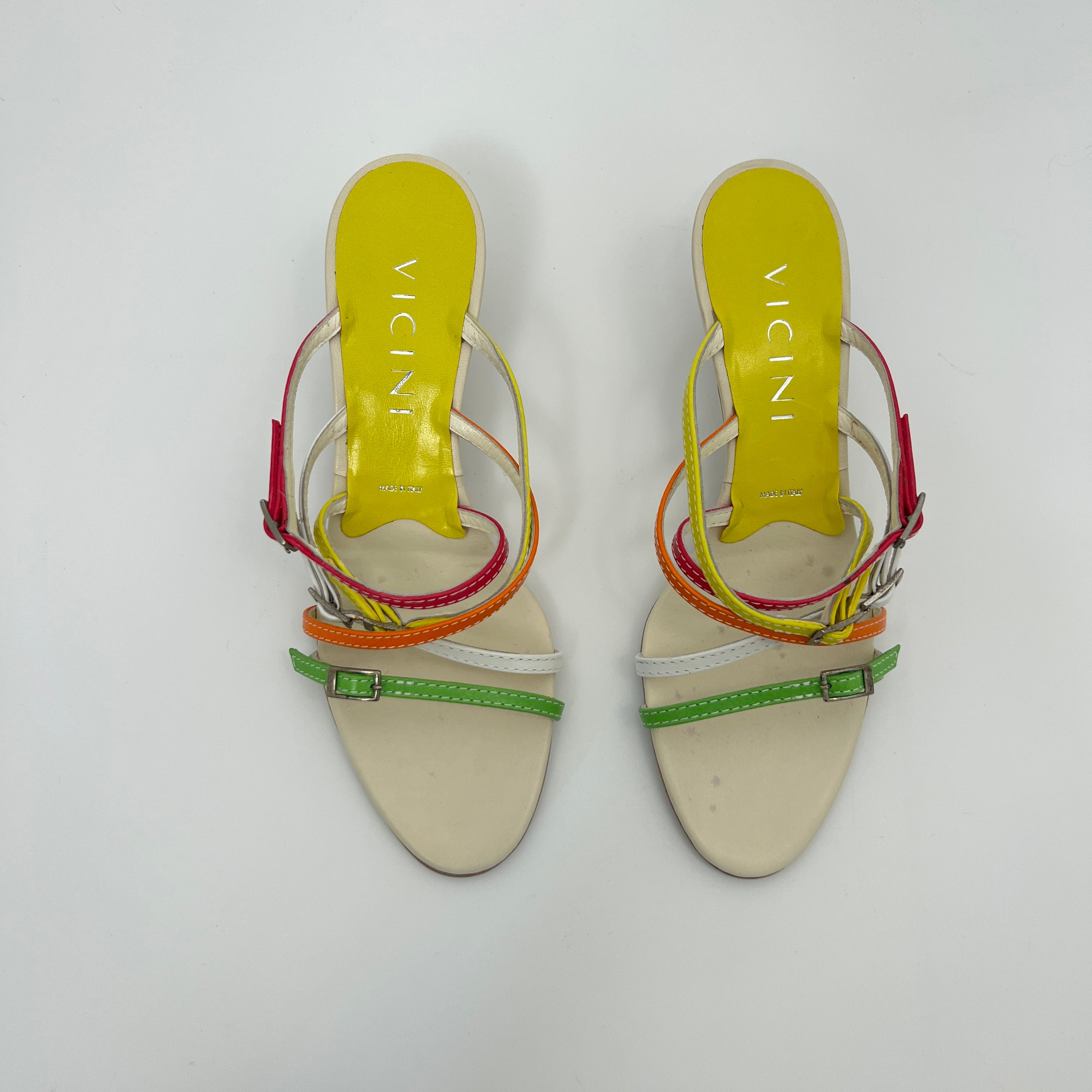 Giuseppe Zanotti Vicini | Colourful Leather Strappy  Buckle Sandal Mules (35.5)
