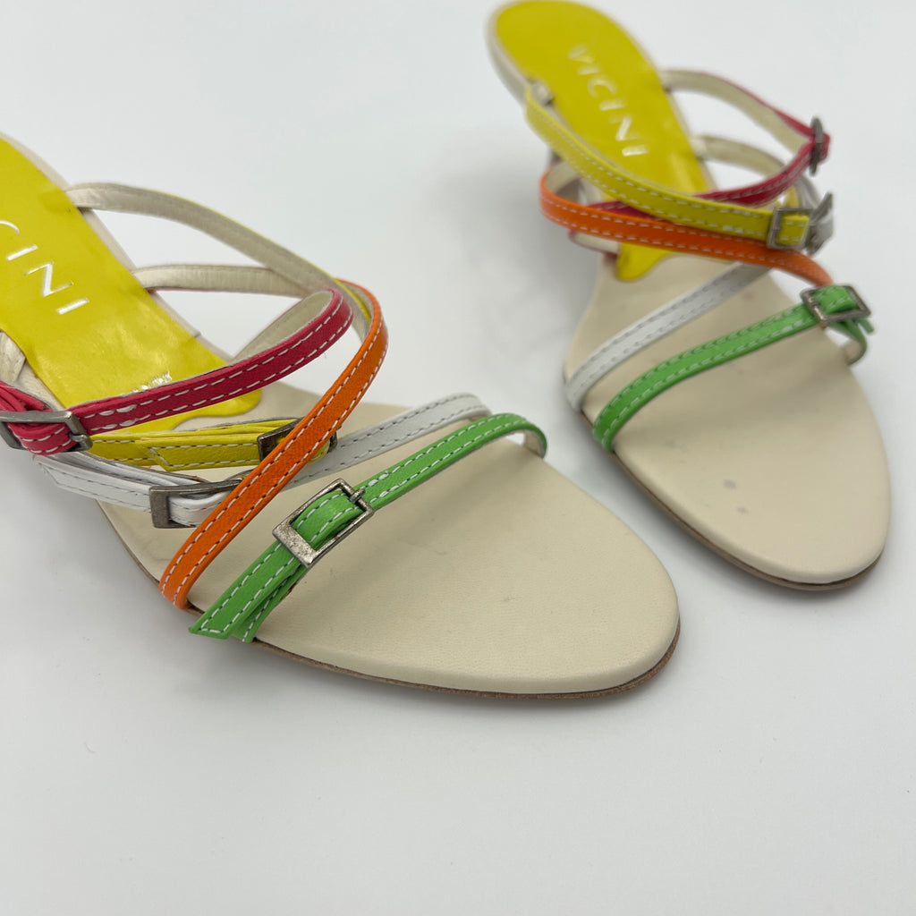 Giuseppe Zanotti Vicini | Colourful Leather Strappy  Buckle Sandal Mules (35.5)