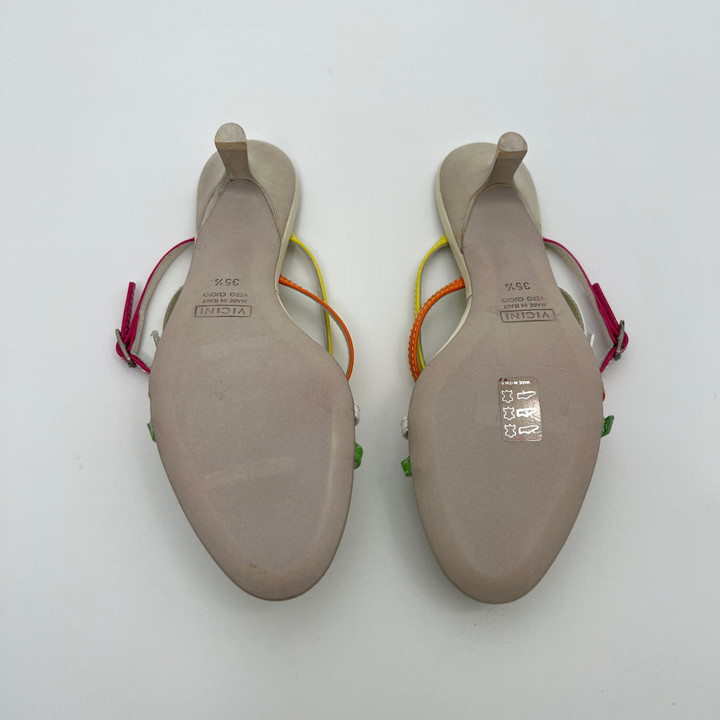 Giuseppe Zanotti Vicini | Colourful Leather Strappy  Buckle Sandal Mules (35.5)