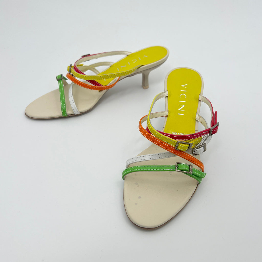 Giuseppe Zanotti Vicini | Colourful Leather Strappy  Buckle Sandal Mules (35.5)