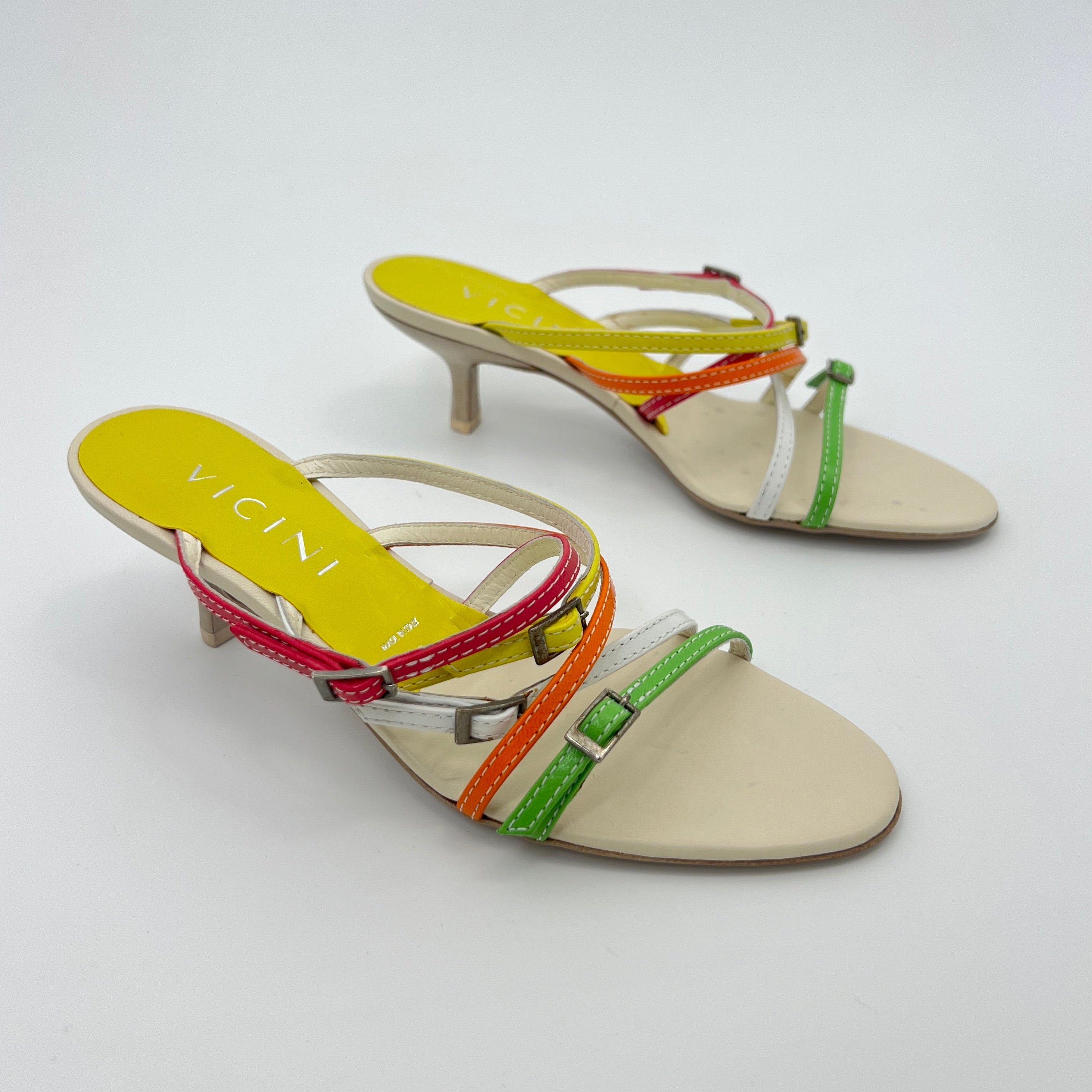 Giuseppe Zanotti Vicini | Colourful Leather Strappy  Buckle Sandal Mules (35.5)
