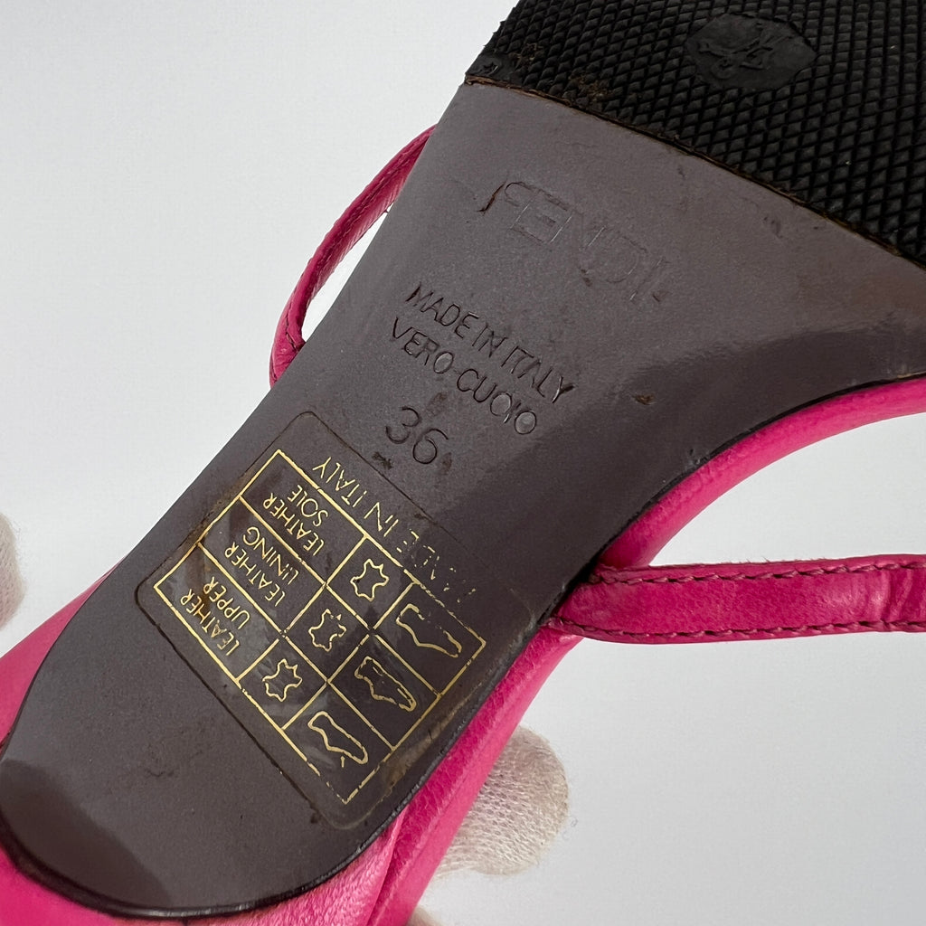 Fendi | Vintage Pink Leather Ribbon Bow Strappy Thong Kitten Heel Mules (36)