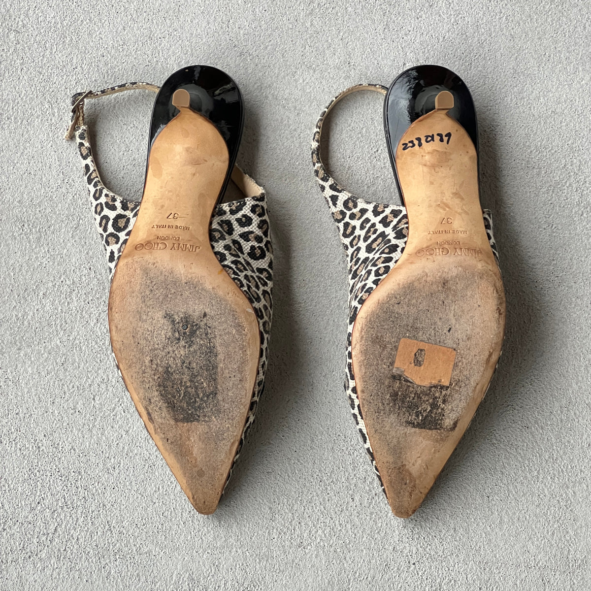 Jimmy Choo | Leopard Print Black Leather Bow Pointed Slingback Heels (37)