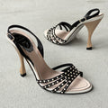 Rene Caovilla | Pearl Rhinestone Black Leather Slingback Heels Rare (36.5)