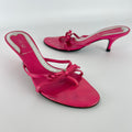 Fendi | Vintage Pink Leather Ribbon Bow Strappy Thong Kitten Heel Mules (36)