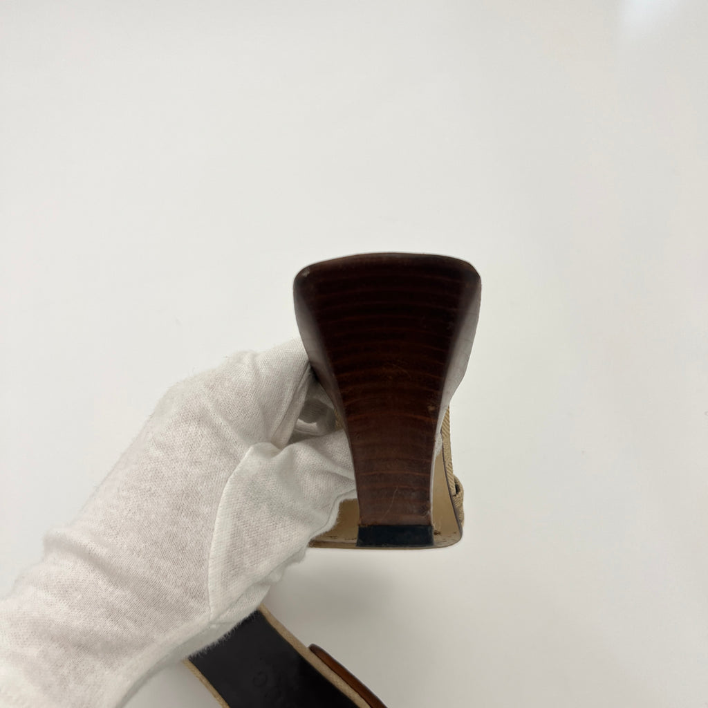 Gucci | GG Monogram Cream Beige Canvas Leather Mules (35)