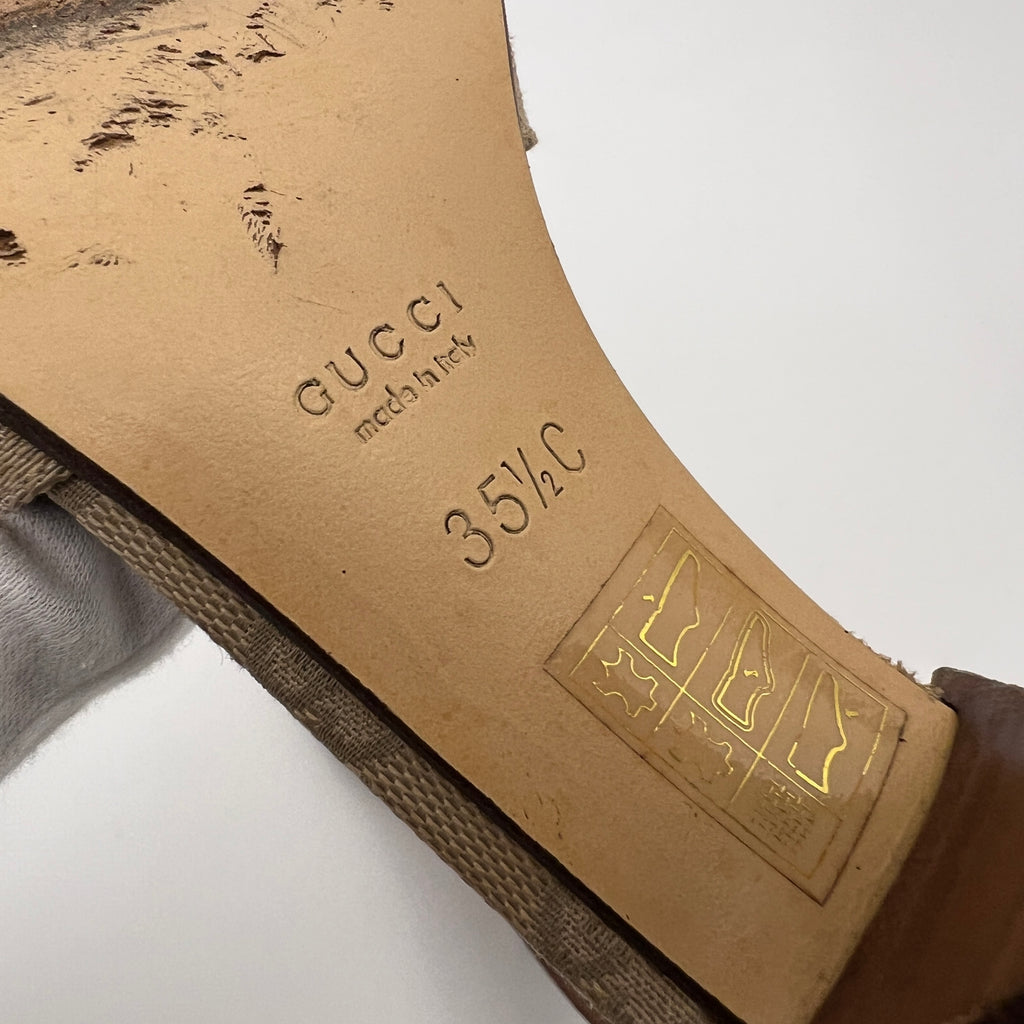 Gucci | GG Monogram Cream Beige Canvas Leather Mules (35)