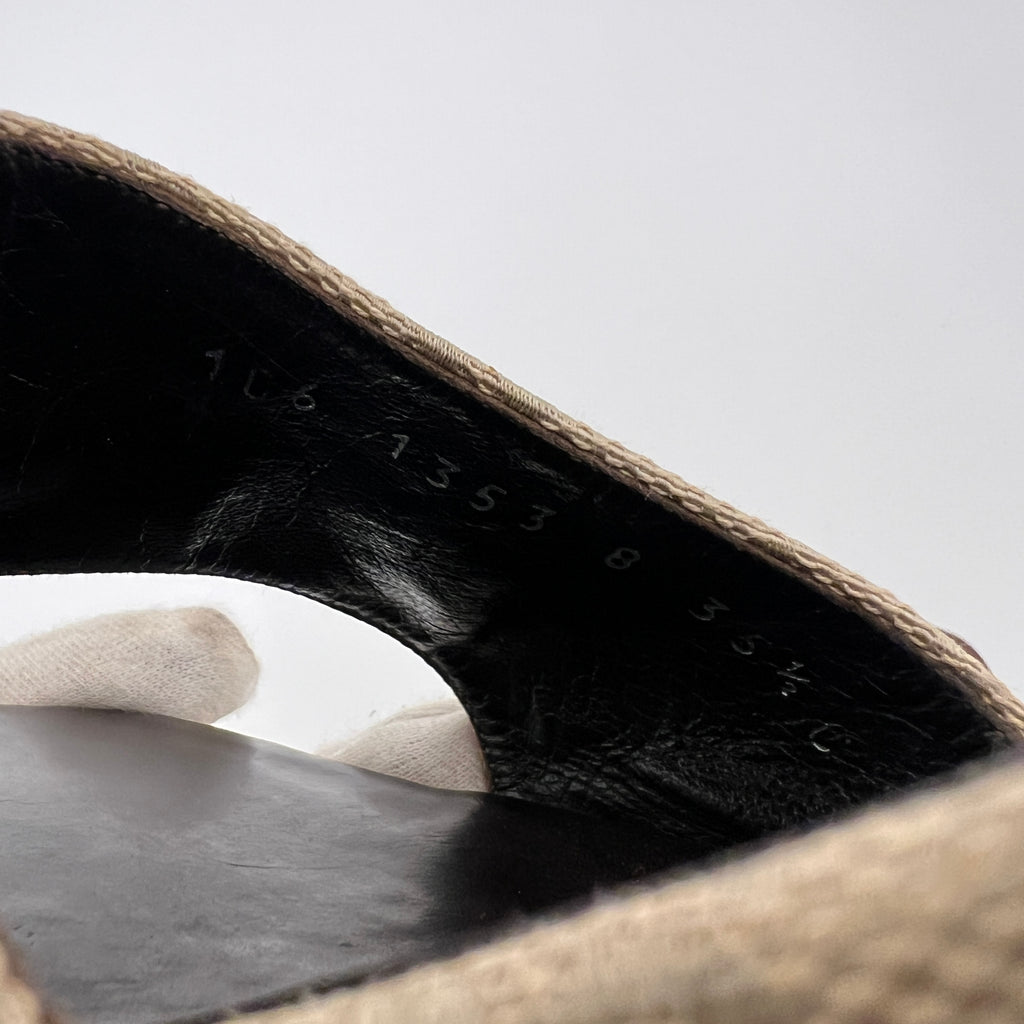 Gucci | GG Monogram Cream Beige Canvas Leather Mules (35)